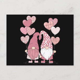 Carte Postale Nains de la Saint-Valentin à carreaux buffles rose