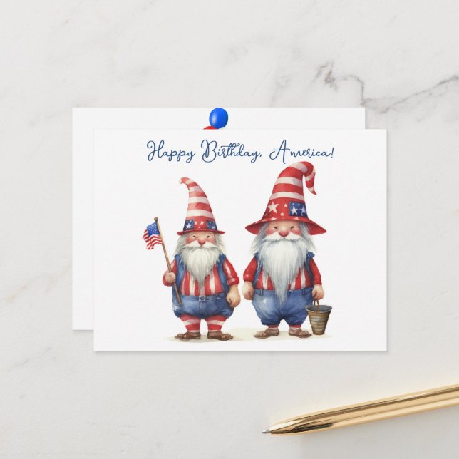 Carte Postale Nains Patriotes Américains (Devant/Arrière en situation)