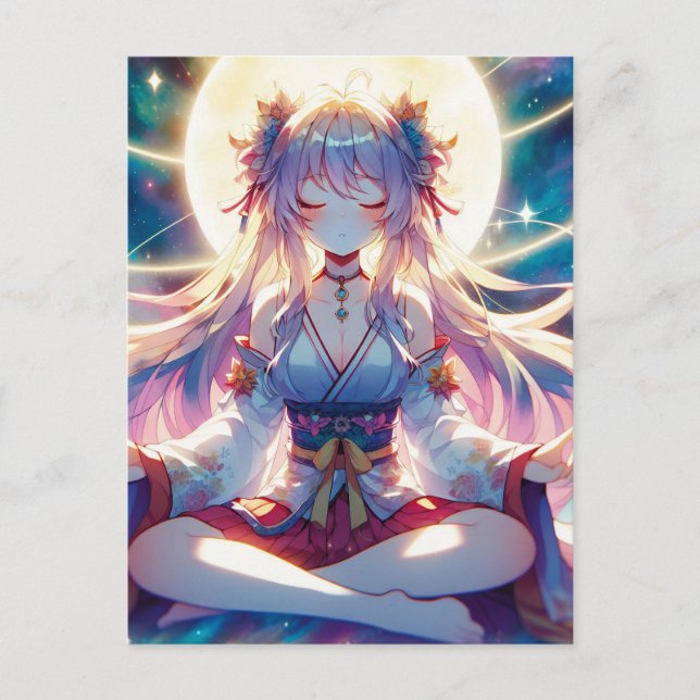 Carte Postale Namaste Anime Girl Meditating (Devant)
