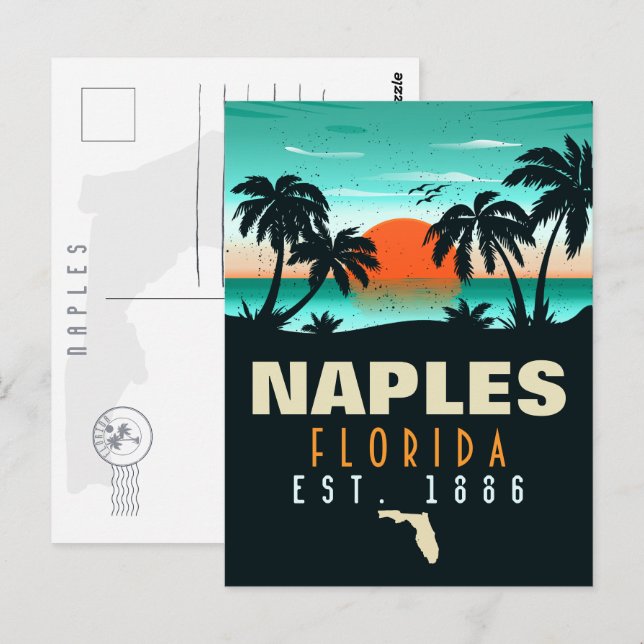 Carte Postale Naples Florida Beach Retro Sunset Souvenirs 60s (Devant / Derrière)