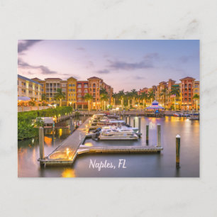 Carte Postale Naples, Floride Centre-ville et Bateaux à Sunset