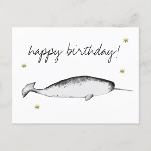Carte Postale Narwhal Unicorn Illustration Baleine Anniversaire