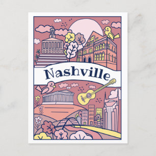 Carte postale Nashville Landmarks - rose
