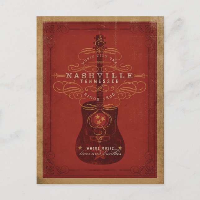 Carte Postale Nashville, TN - Guitare rouge (Devant)