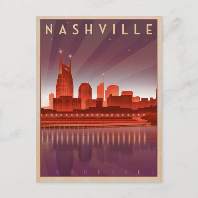 Carte Postale Nashville, TN - Skyline nocturne (Devant)