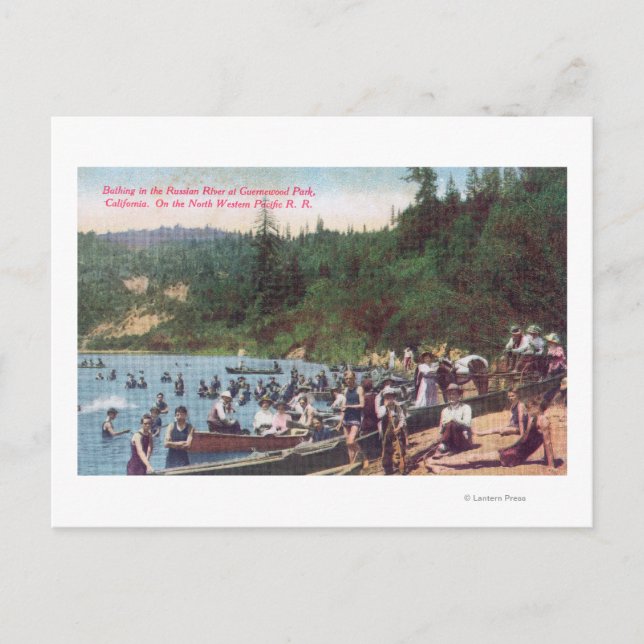 Carte Postale Natation et navigation sur la rivière russe (Devant)