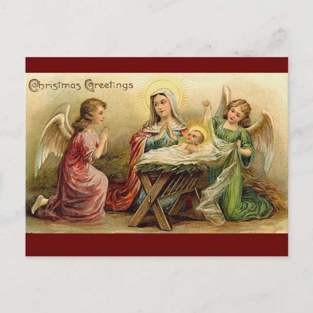 Carte Postale Nativité de Noël des anges Marie Jesus (Devant)