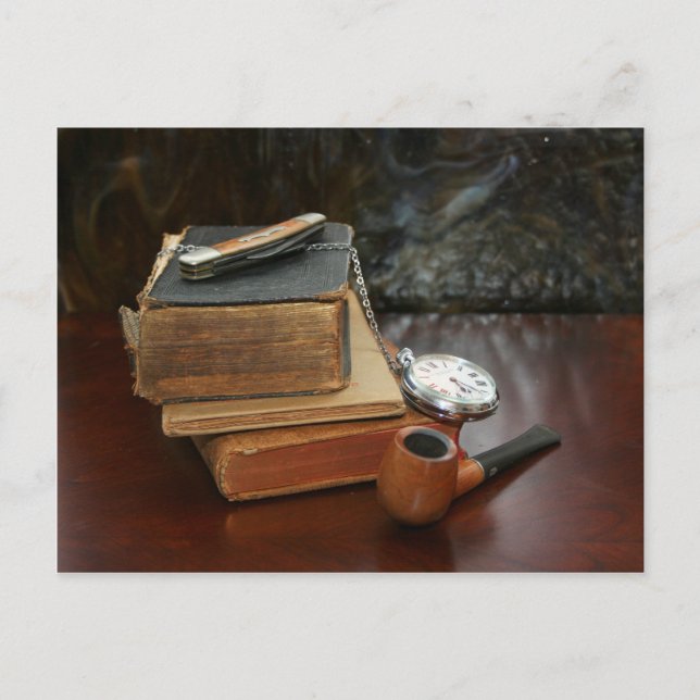 Carte Postale Nature morte avec des livres, une pipe, une montre (Devant)