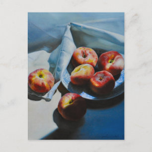 Carte Postale Nature morte avec des pêches et un tissu blanc