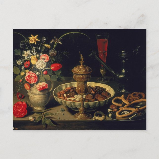 Carte Postale Nature morte de fleurs et de fruits secs, 1611 (Devant)
