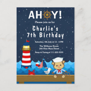 Carte Postale Nautical Boy Monkey Red et Navy Anniversaire