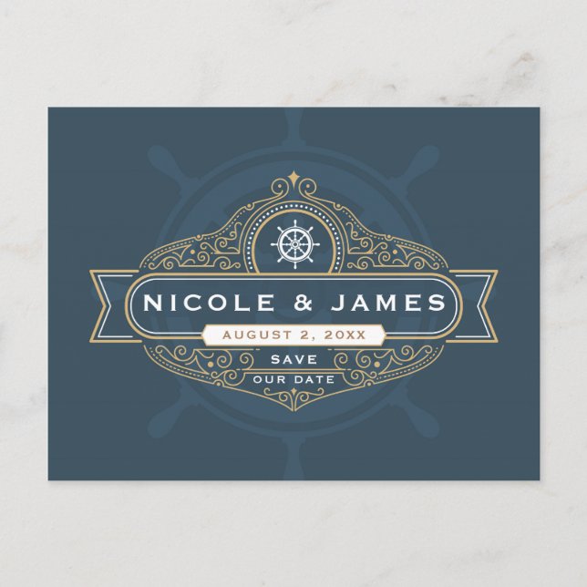 Carte Postale Nautical Sailing Beach Wedding Enregistrer la date (Devant)