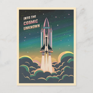 Carte Postale Navette Spatiale Rétro Graphique LoFi Cosmique Ret