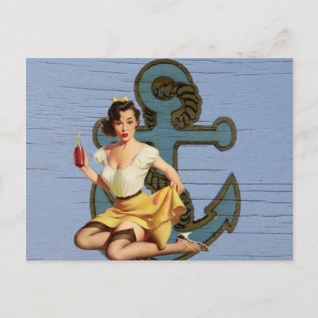 Carte Postale navire côtier bleu et ancre piscine fille (Devant)