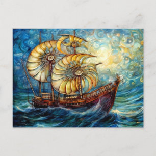 Carte Postale Navire Nautilus Fantastique dans un Océan Tourbill