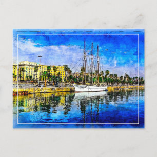 Carte Postale Navire près de Barceloneta. Barcelone, Espagne.