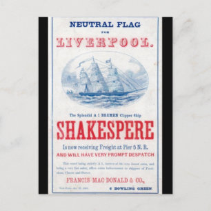 Carte Postale Navire Shakespere Clipper 1861