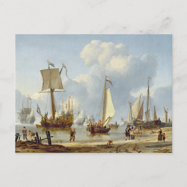 Carte Postale Navires dans l'eau calme avec chiffres de la côte (Devant)
