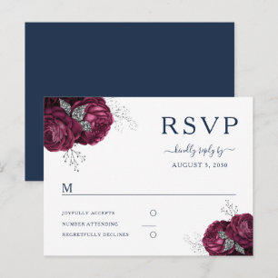 Carte Postale Navy Blue Bourdon Pivoines Floral Mariage RSVP
