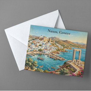 Carte Postale Naxos Grèce Illustration de Voyage Rétro Vintage