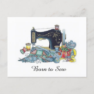 Carte Postale Né à Sew. Machine à coudre.
