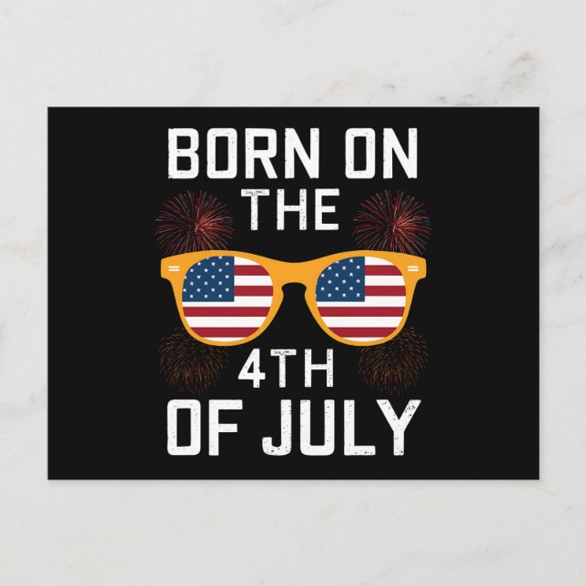 Carte Postale Né le 4 juillet Lunettes de soleil d'anniversaire  (Devant)