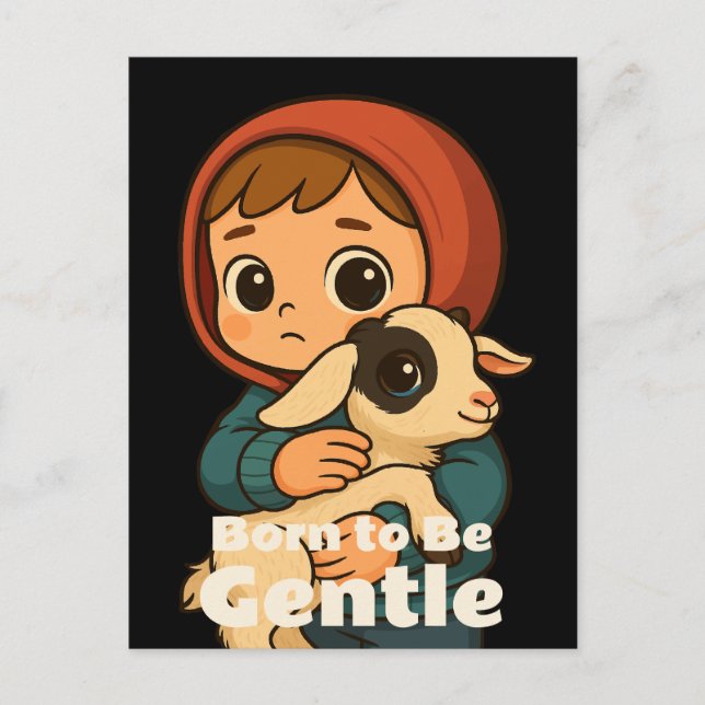 Carte Postale Né pour être doux - Agneau doux et enfant (Devant)