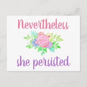 Carte Postale Néanmoins, Elle A Persisté Jolie Floral Rose Viole