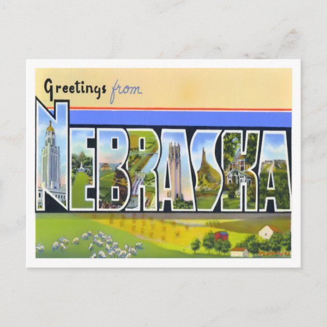 Carte postale Nebraska Vintage Big Letters (Devant)