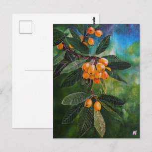 Carte Postale Néflier du Japon en peinture de printemps d'avril 