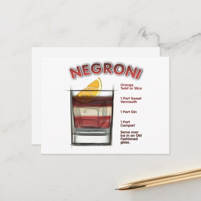 Carte Postale NEGRONI Cocktail Recette Art (Devant/Arrière en situation)