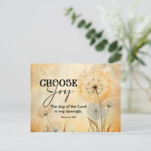 Carte Postale Néhémie 8:10 Joie du Seigneur Bible Verse Fleurs