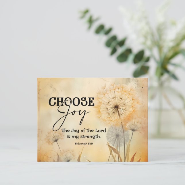 Carte Postale Néhémie 8:10 Joie du Seigneur Bible Verse Fleurs (Debout devant)