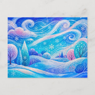Carte Postale Neige d'hiver tourbillonnante sur des collines dou
