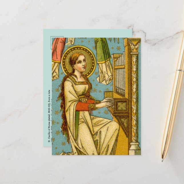 Carte Postale Néo-gothique Sainte Cécile de Rome (détail; BNG 02 (Devant/Arrière en situation)
