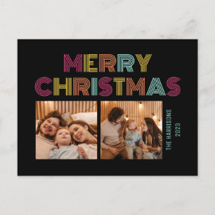 Carte Postale Neon Arc-en-ciel Rétro Noël Vacances Photos Noir