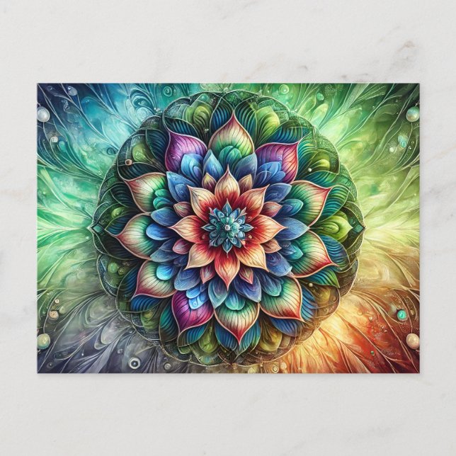 Carte Postale Neon Mandala céleste avec Abstraite vibrante (Devant)
