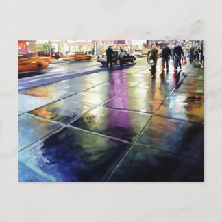 Carte Postale "Neon Rain" Aquarelle de New York