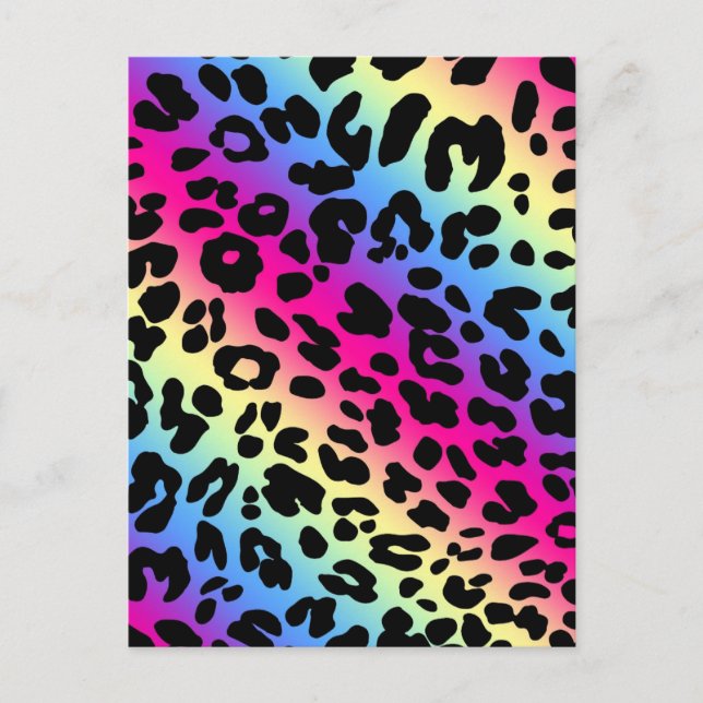 Carte Postale Neon Rainbow Leopard Motif Imprimer (Devant)