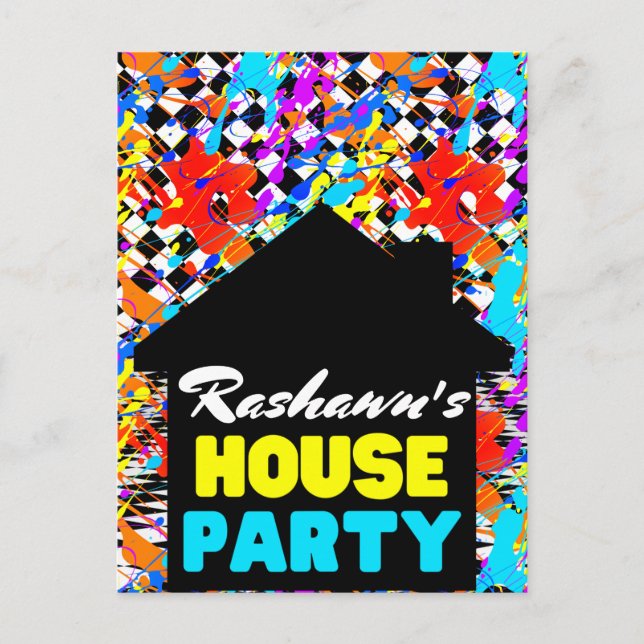 Carte Postale Neon Rétro Hip Hop Fête Maison (Devant)