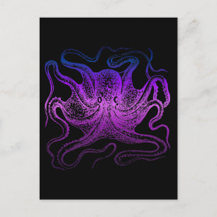 Carte Postale Neon Violet Mer Octopus Océan Cephalopode