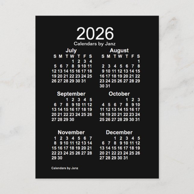 Carte Postale Neon White 6 mois Mini Calendrier 2026 par Janz (Devant)