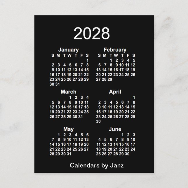 Carte Postale Neon White 6 mois Mini Calendrier 2028 par Janz (Devant)