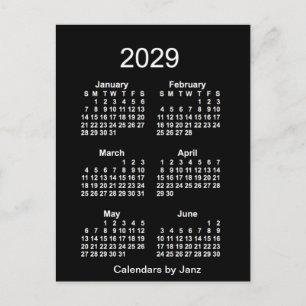 Carte Postale Neon White 6 mois Mini Calendrier 2029 par Janz