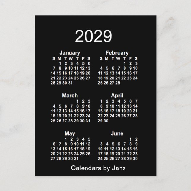Carte Postale Neon White 6 mois Mini Calendrier 2029 par Janz (Devant)