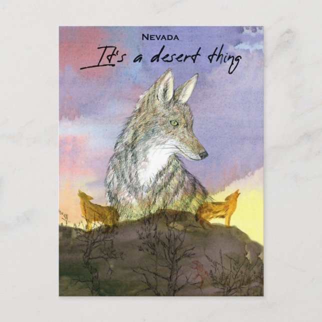 Carte Postale Nevada Coyote C'est un coucher de soleil de désert (Devant)