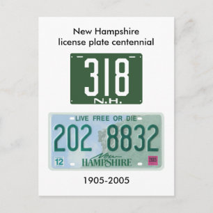 Carte Postale New Hampshire plaque d'immatriculation centenaire