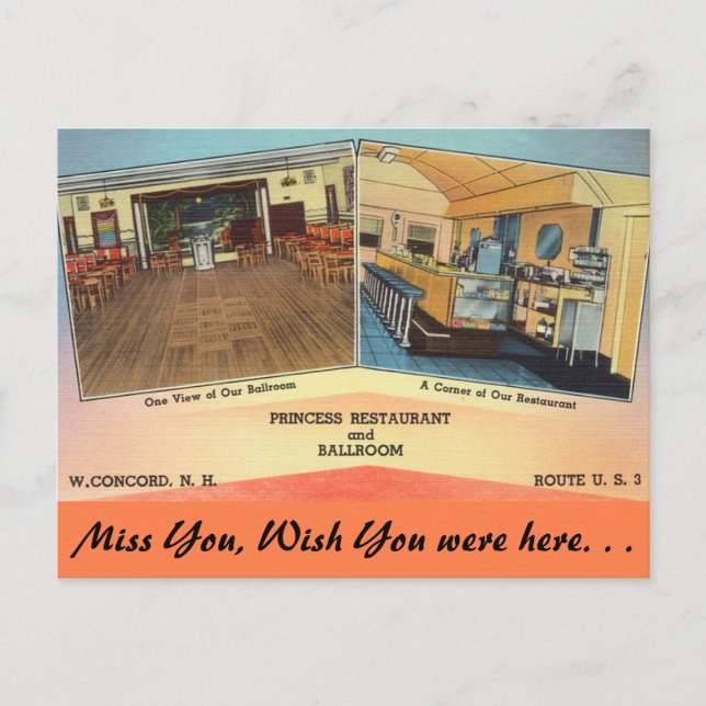 Carte Postale New Hampshire, Restaurant Princess, Concord (Devant)