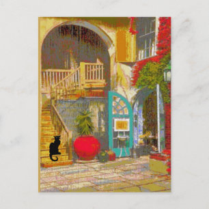 Carte postale New Orleans Courtyard Black Cat