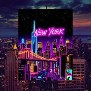 Carte Postale New York City Neon Voyage rétro-futuriste